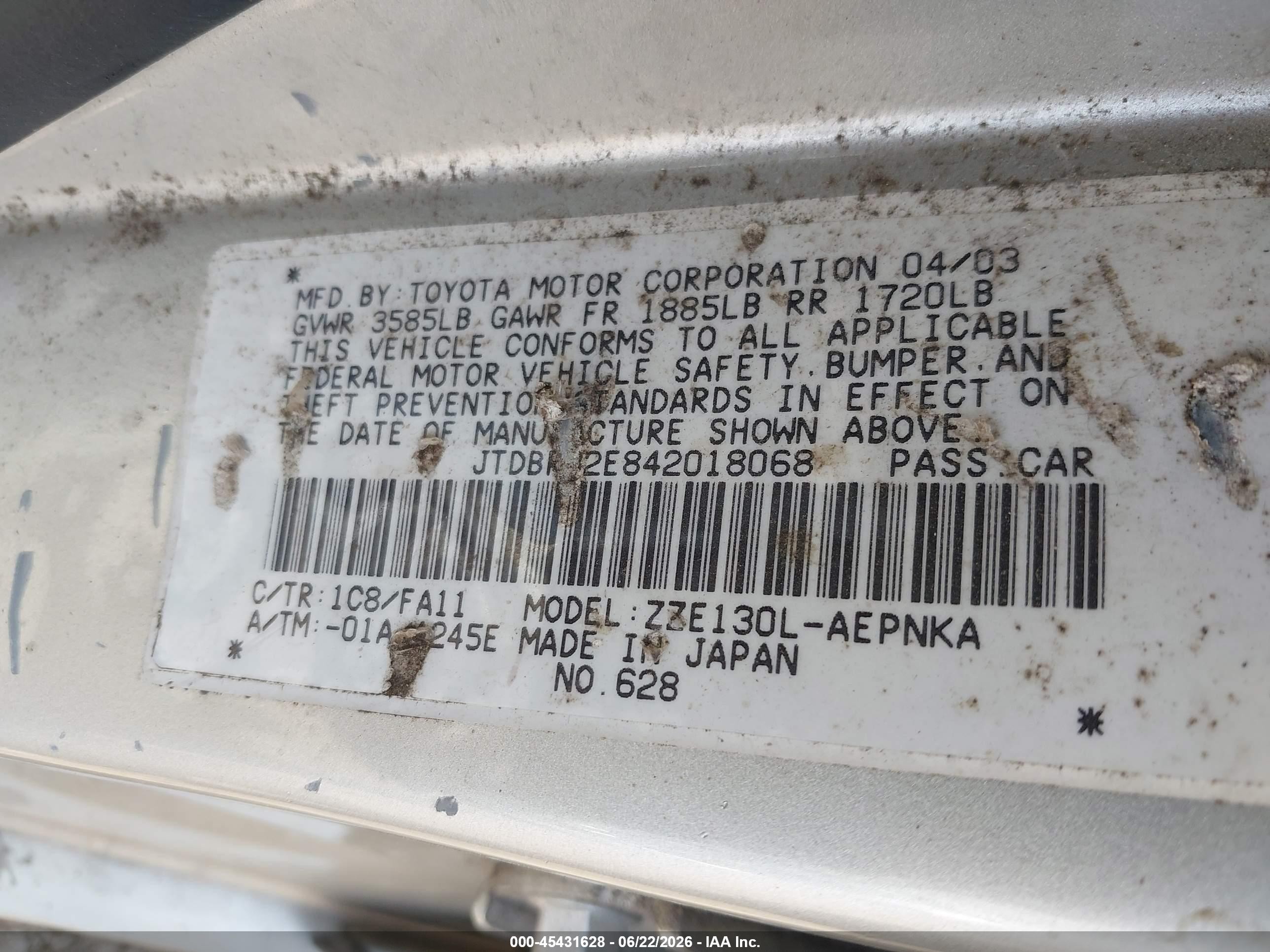 2004 Toyota Corolla Le Silver vin: JTDBR32E842018068
