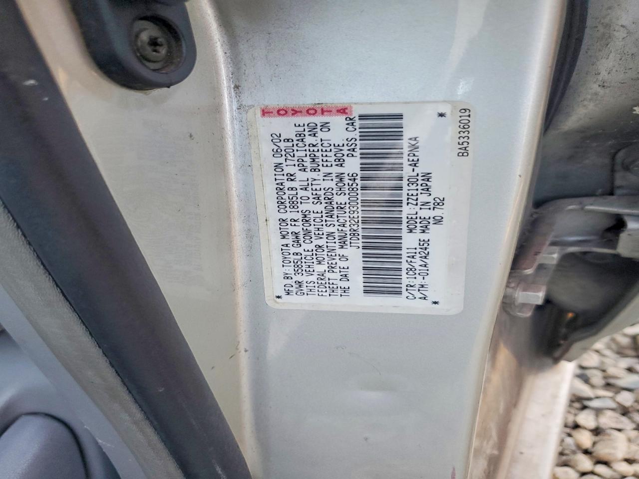 2003 Toyota Corolla Ce Silver vin: JTDBR32E930008546