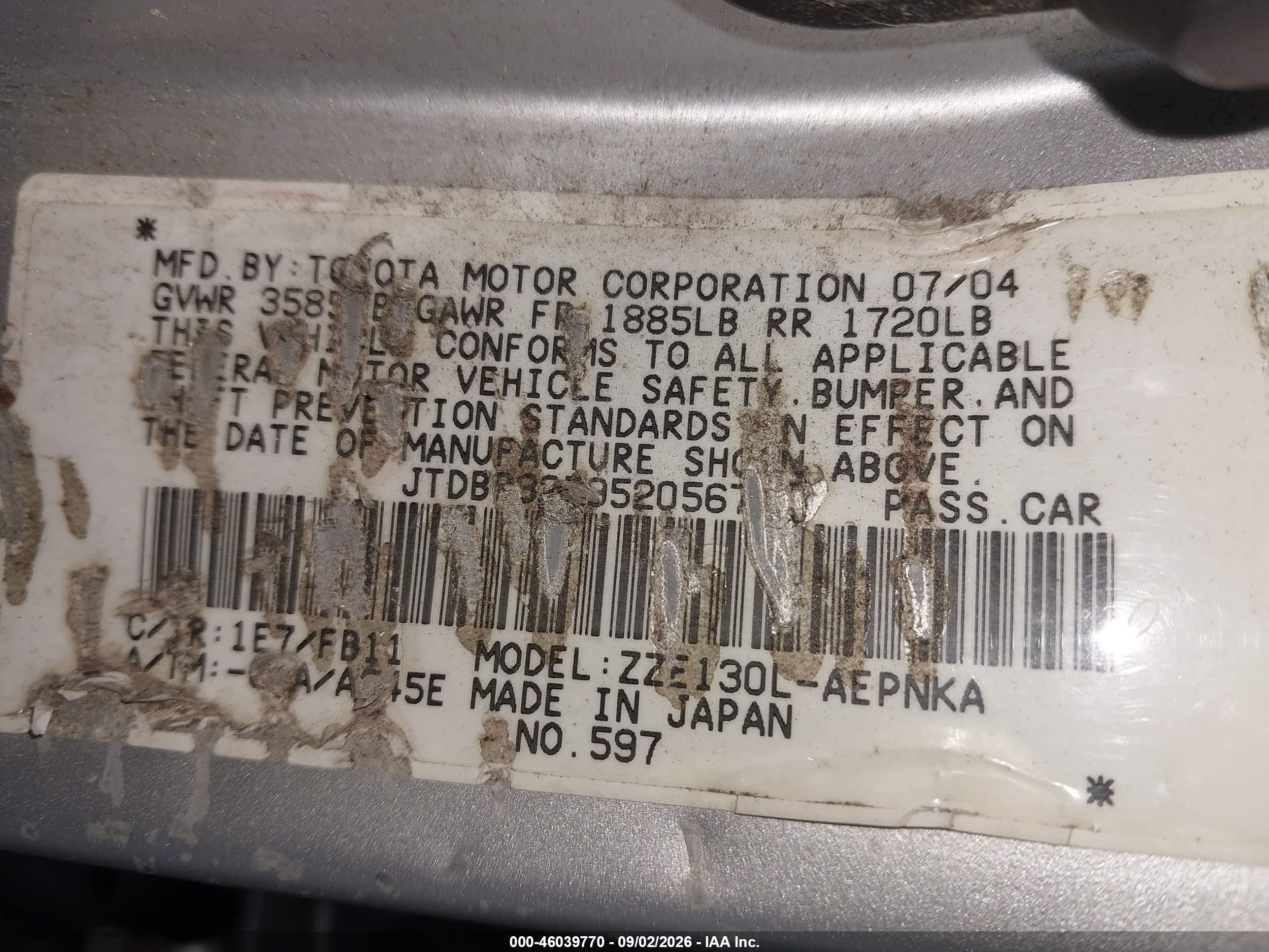 2005 Toyota Corolla Le Silver vin: JTDBR32E952056717