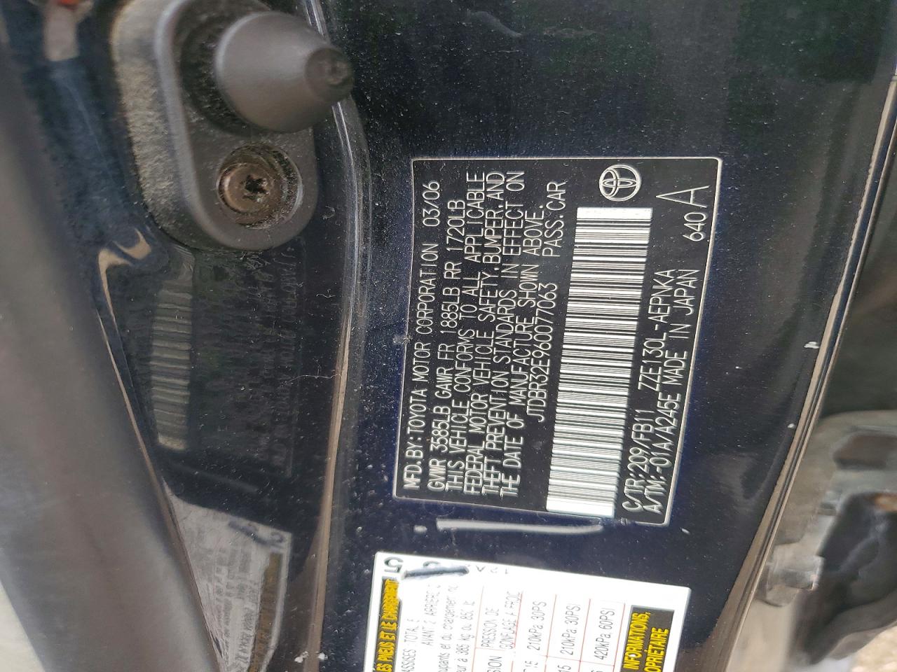 2006 Toyota Corolla Le Black vin: JTDBR32E960077063