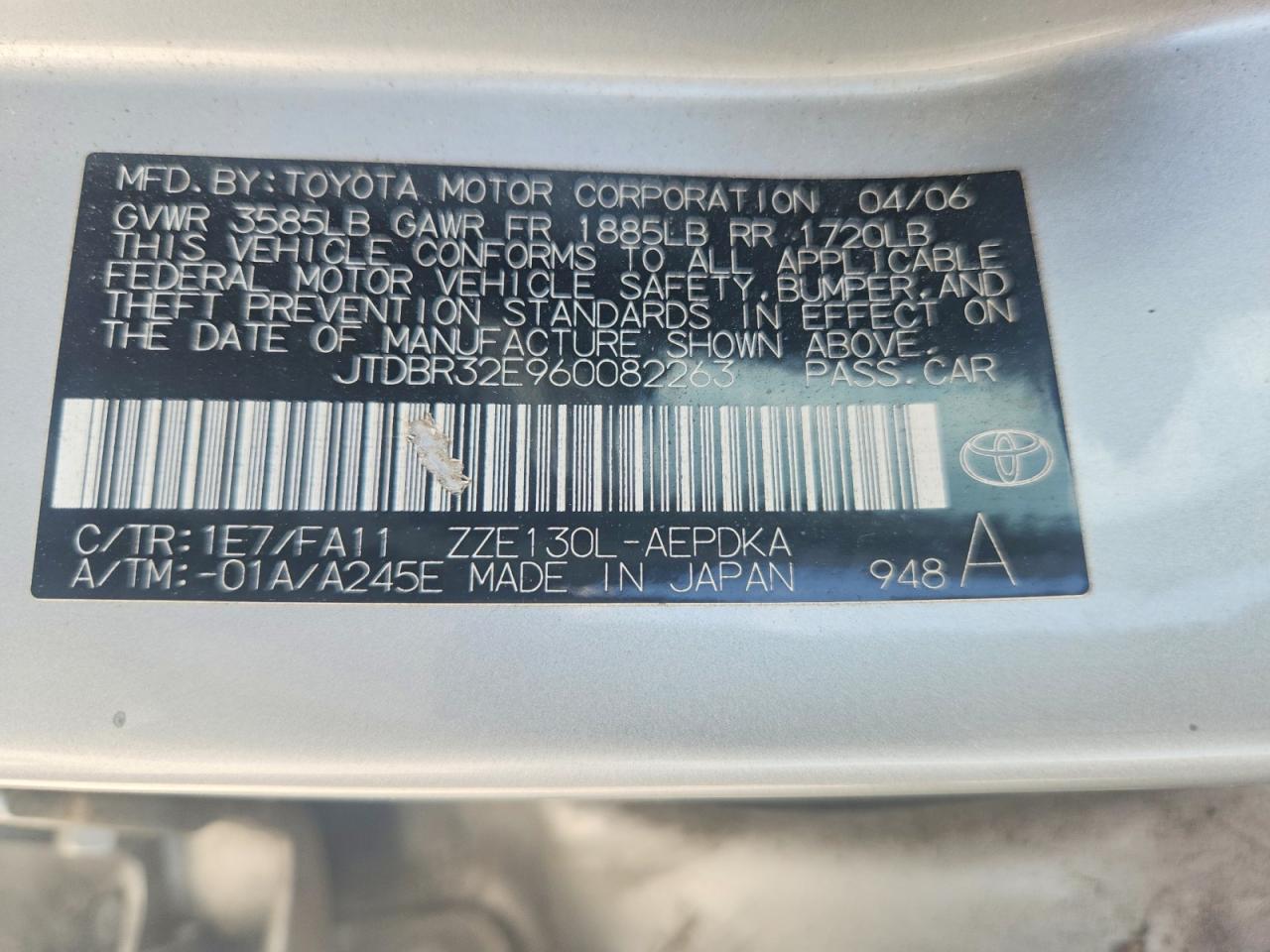 2006 Toyota Corolla Ce Silver vin: JTDBR32E960082263