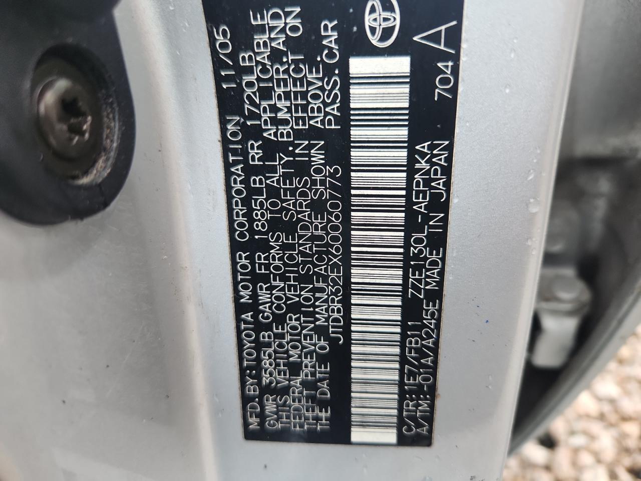 2006 Toyota Corolla Le Silver vin: JTDBR32EX60060773