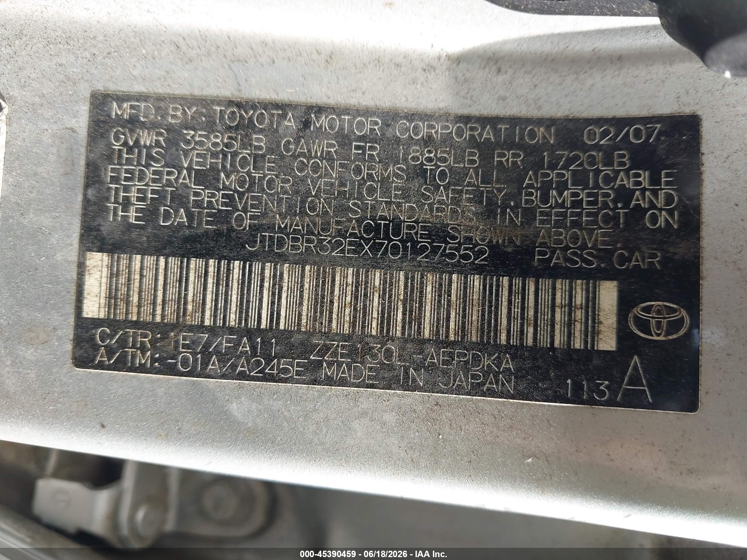 2007 Toyota Corolla Ce Silver vin: JTDBR32EX70127552
