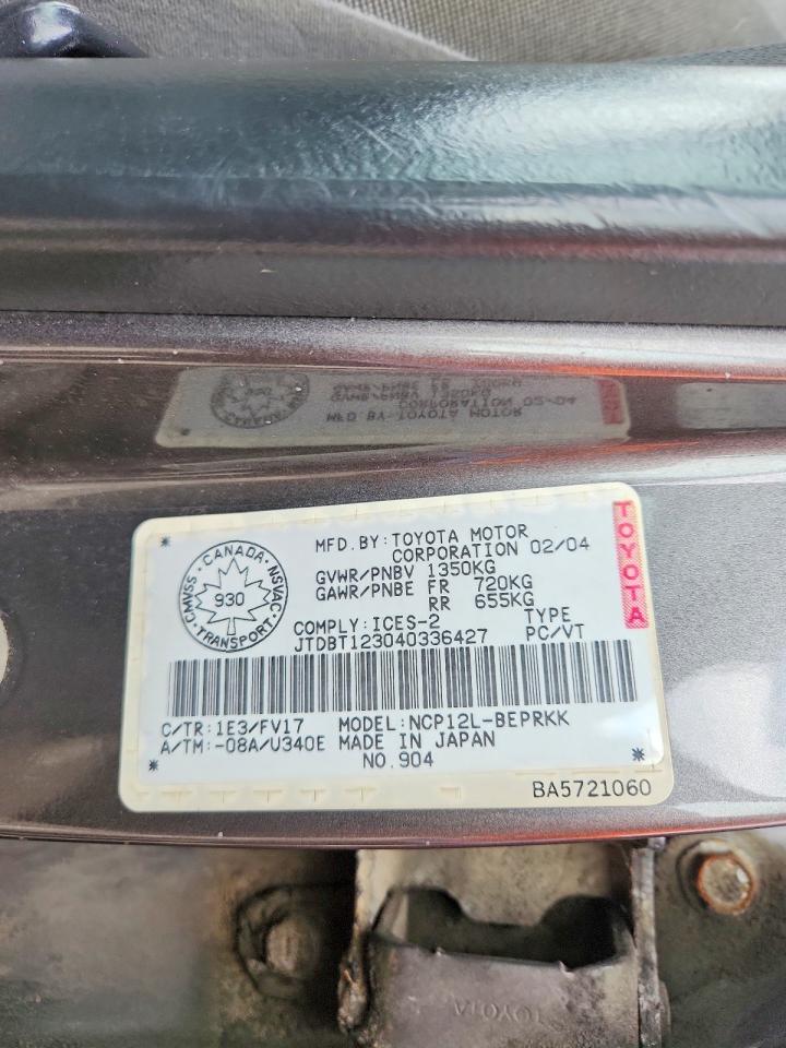 2004 Toyota Echo Base Gray vin: JTDBT123040336427