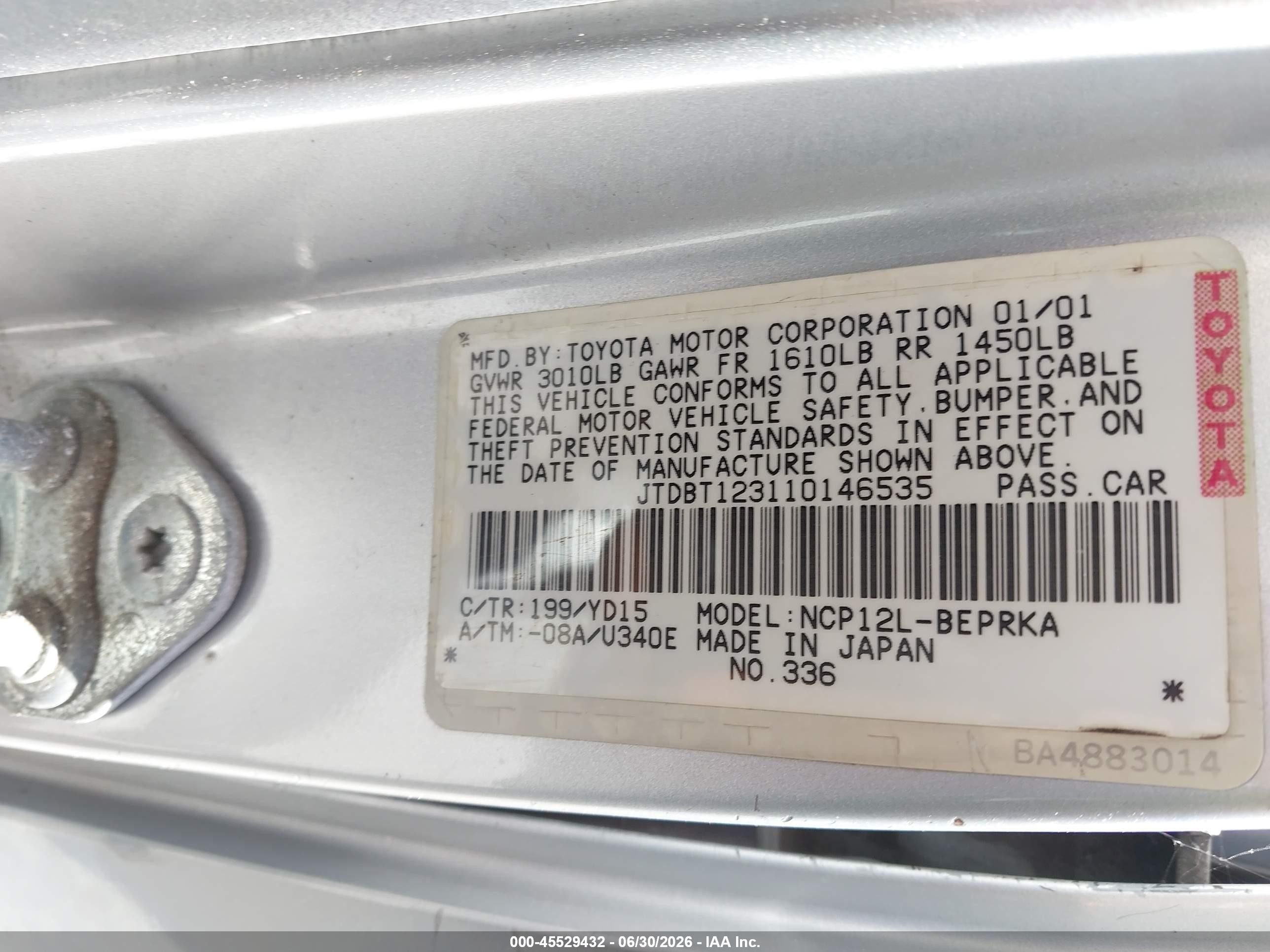 2001 Toyota Echo   Silver vin: JTDBT123110146535
