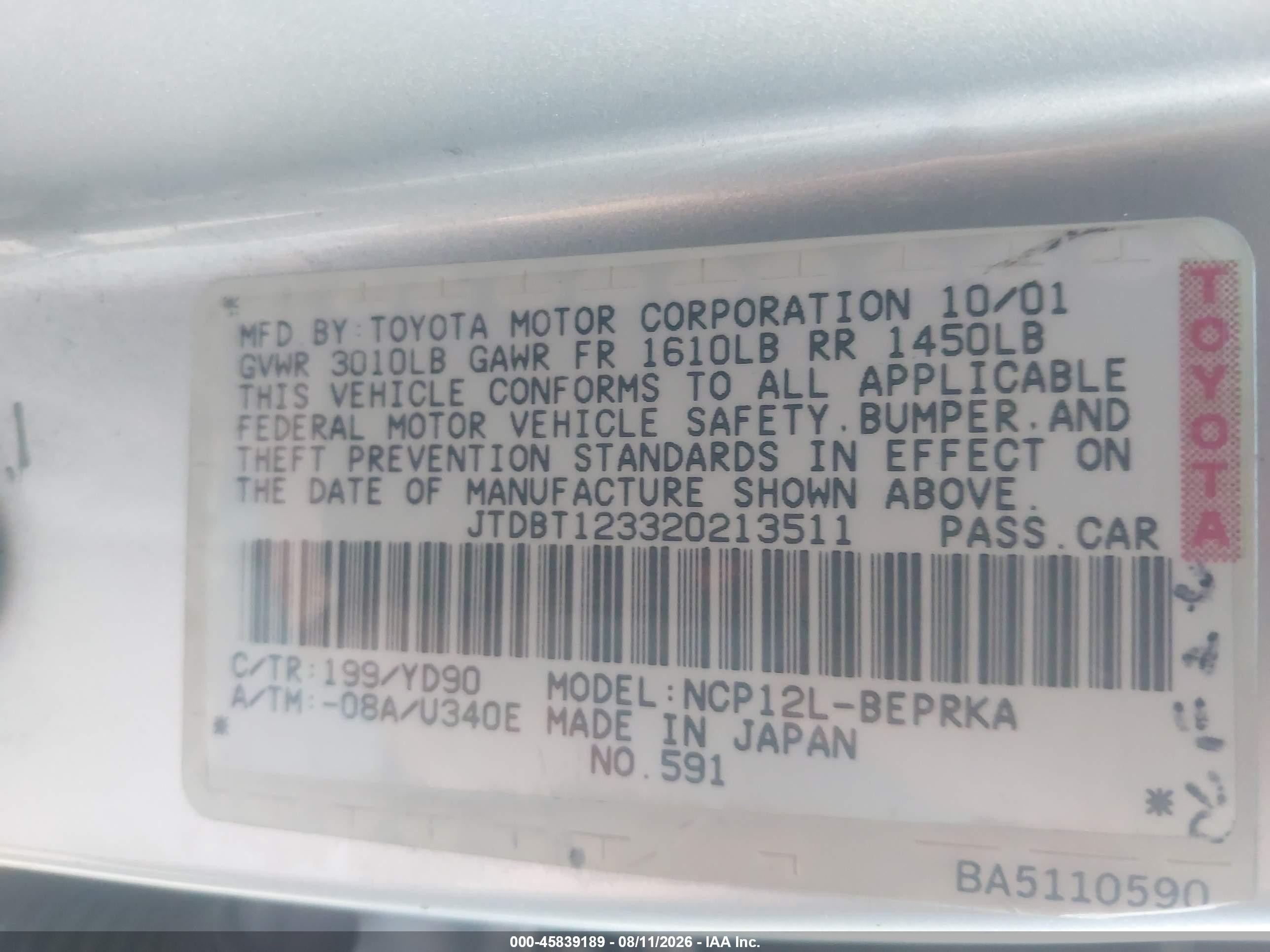 2002 Toyota Echo   Silver vin: JTDBT123320213511