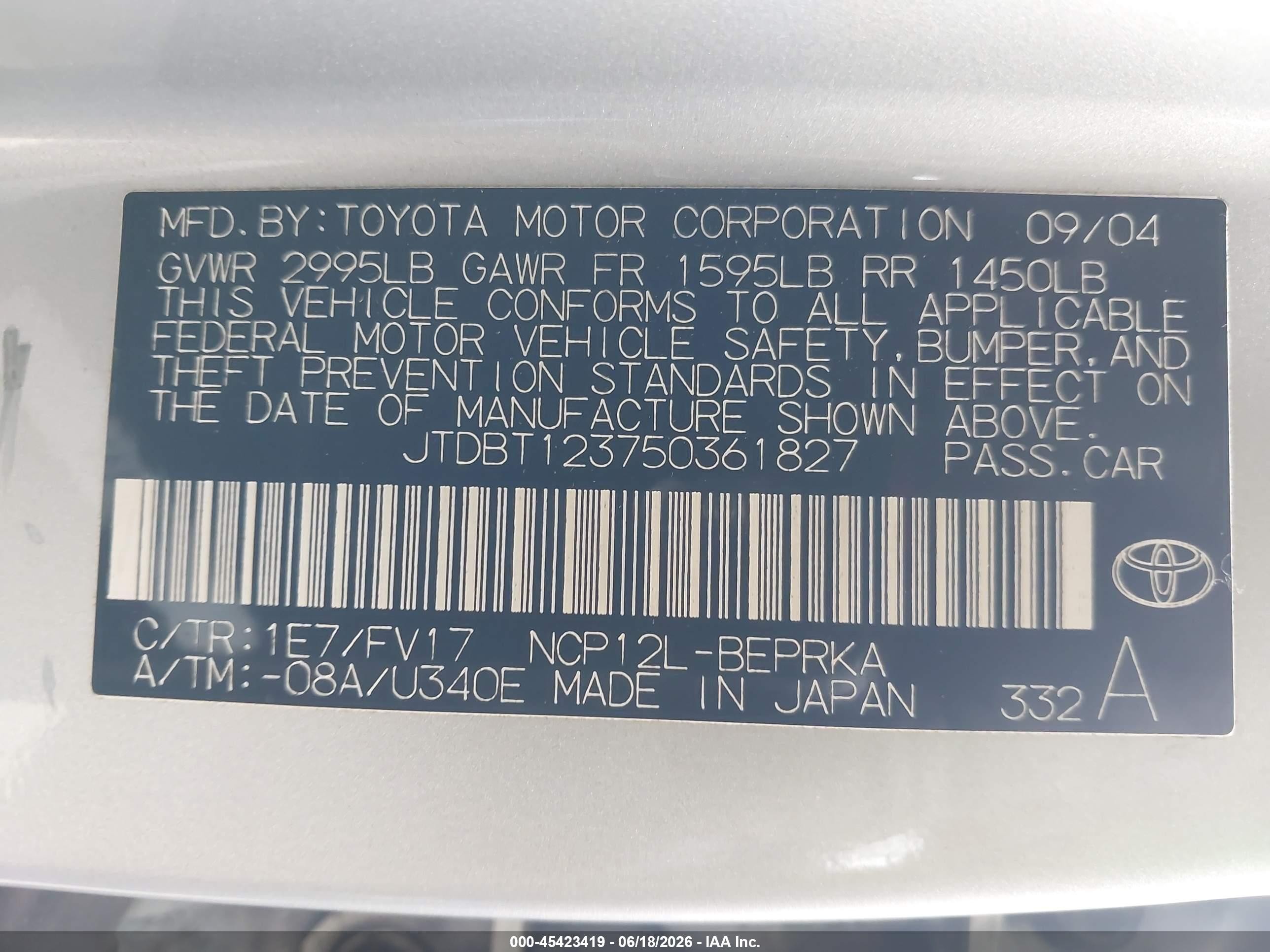 2005 Toyota Echo   Silver vin: JTDBT123750361827