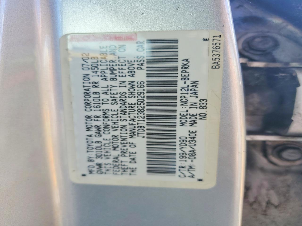 2002 Toyota Echo Base Silver vin: JTDBT123825029166