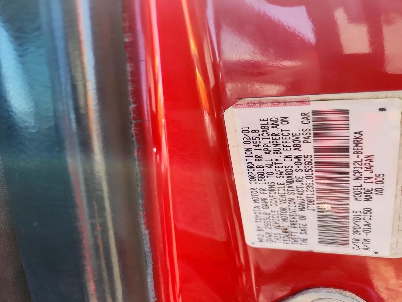 2001 Toyota Echo Base Red vin: JTDBT123910153605