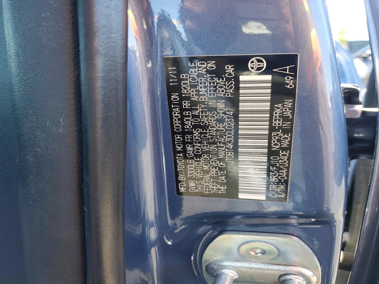 2012 Toyota Yaris Fleet Blue vin: JTDBT4K30CL023747
