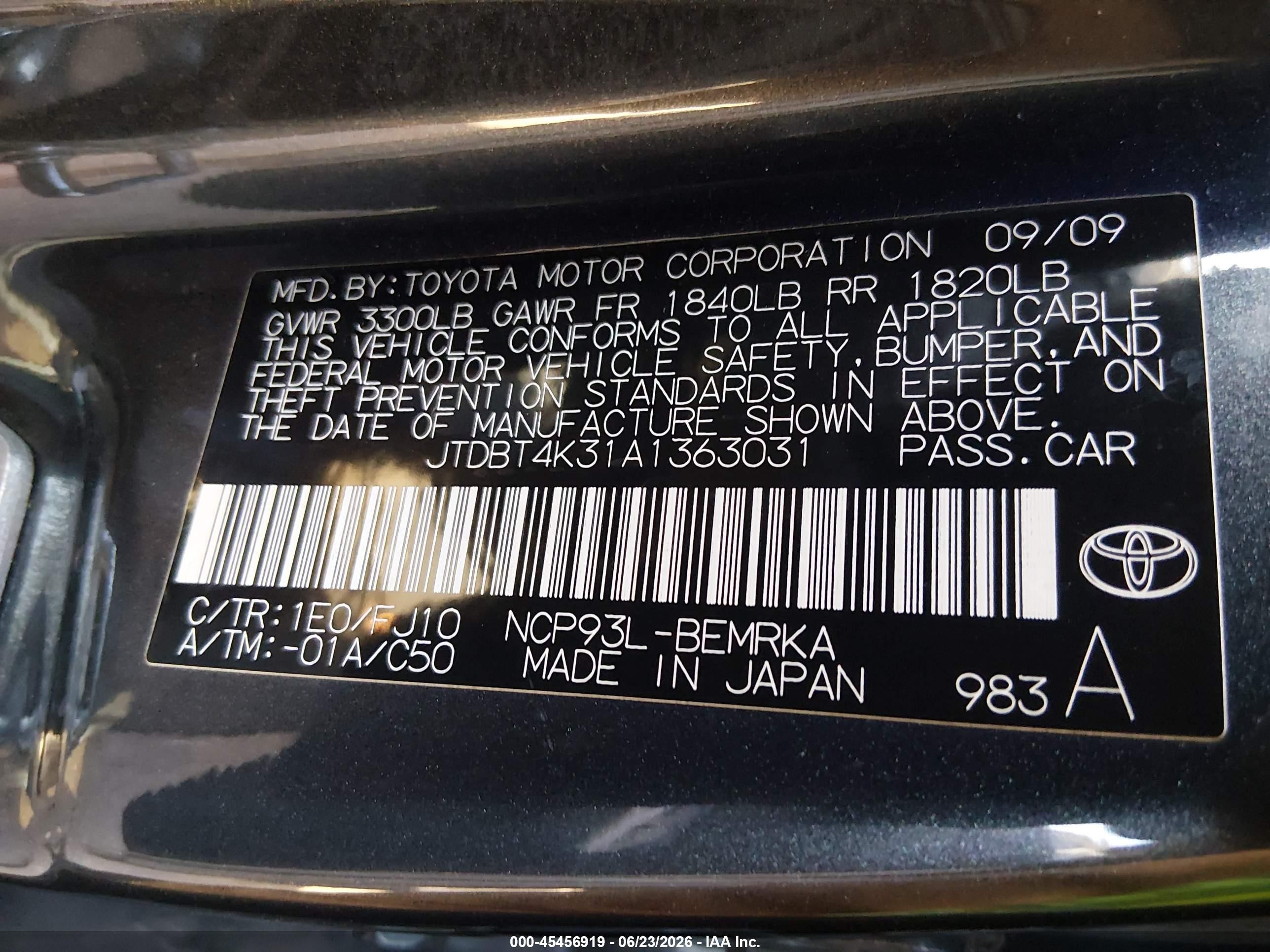2010 Toyota Yaris   Black vin: JTDBT4K31A1363031
