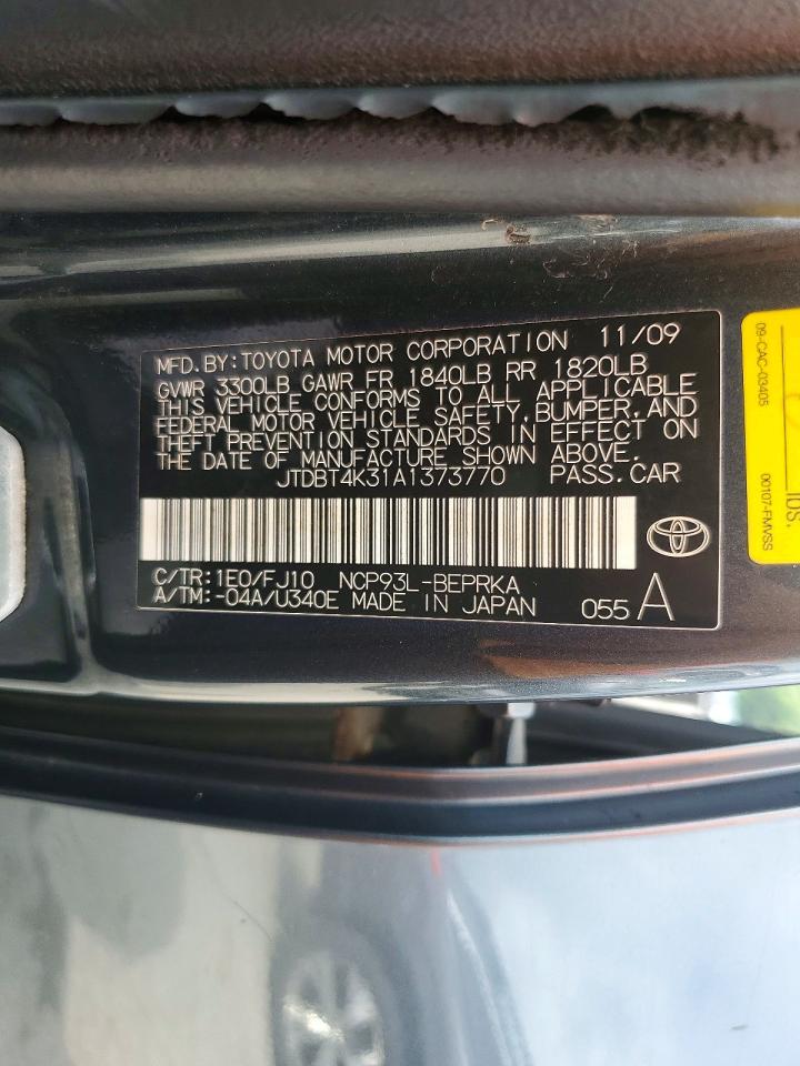 2010 Toyota Yaris Base Blue vin: JTDBT4K31A1373770