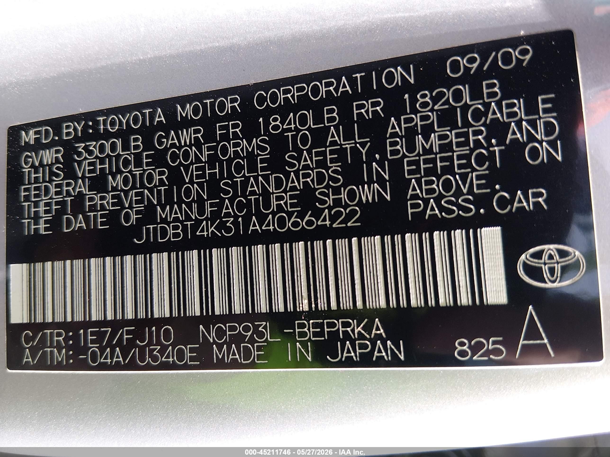 2010 Toyota Yaris   Silver vin: JTDBT4K31A4066422