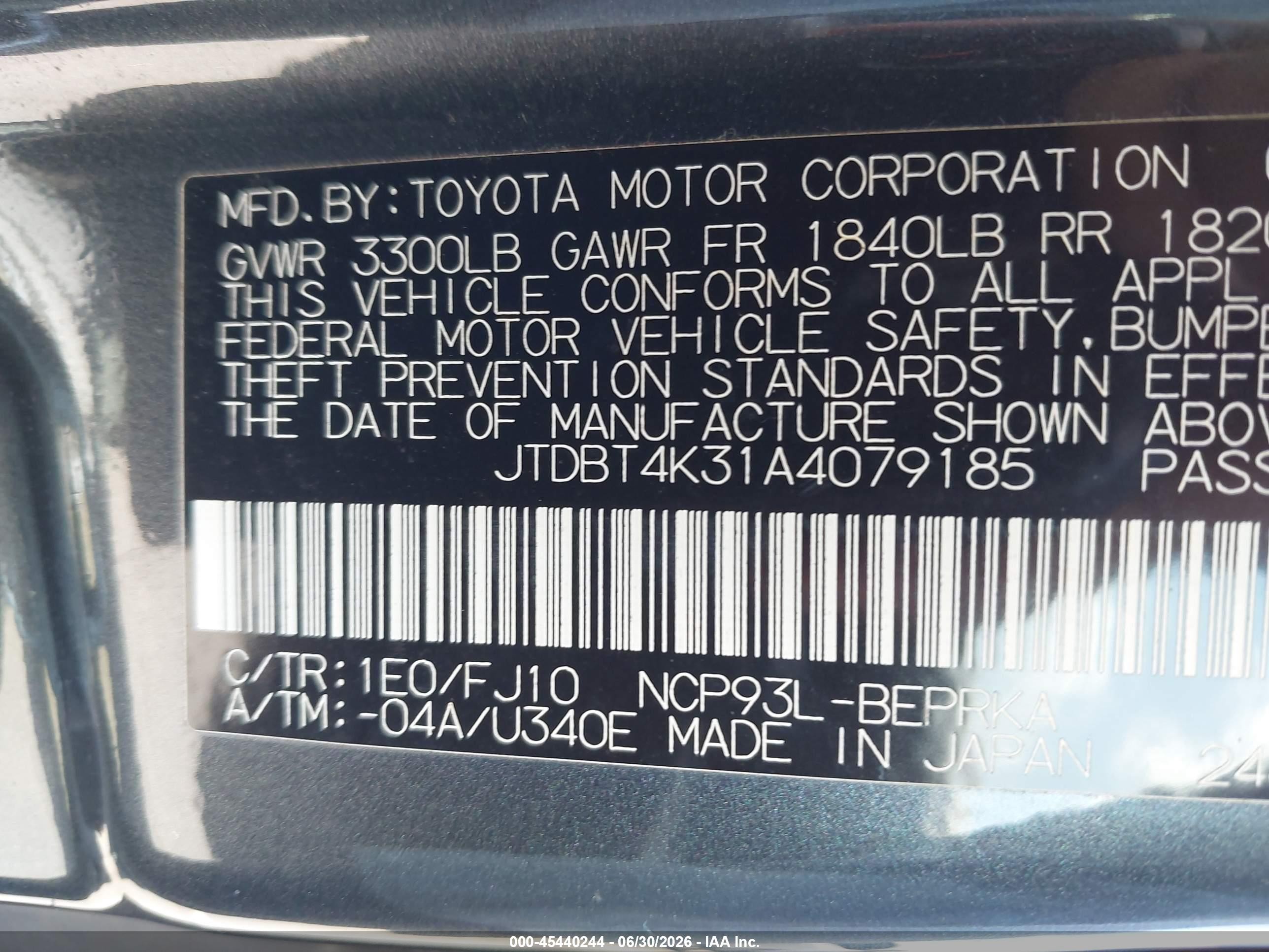 2010 Toyota Yaris   Gray vin: JTDBT4K31A4079185