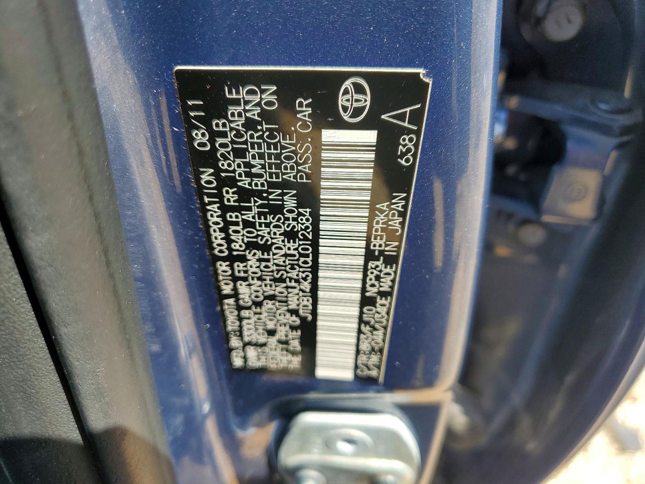 2012 Toyota Yaris Fleet Blue vin: JTDBT4K31CL012384