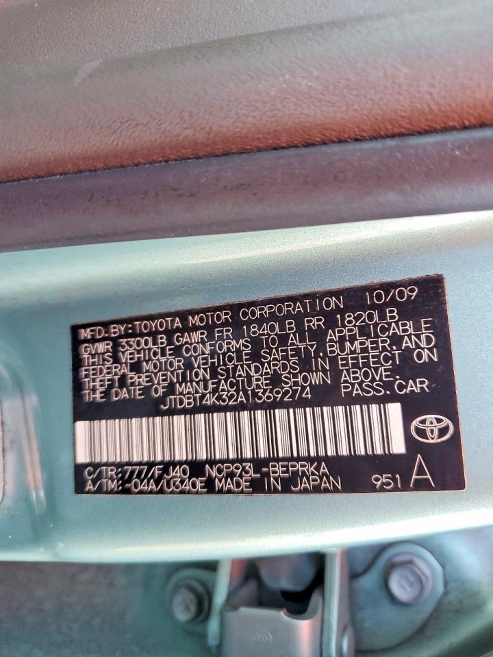 2010 Toyota Yaris Blue vin: JTDBT4K32A1369274