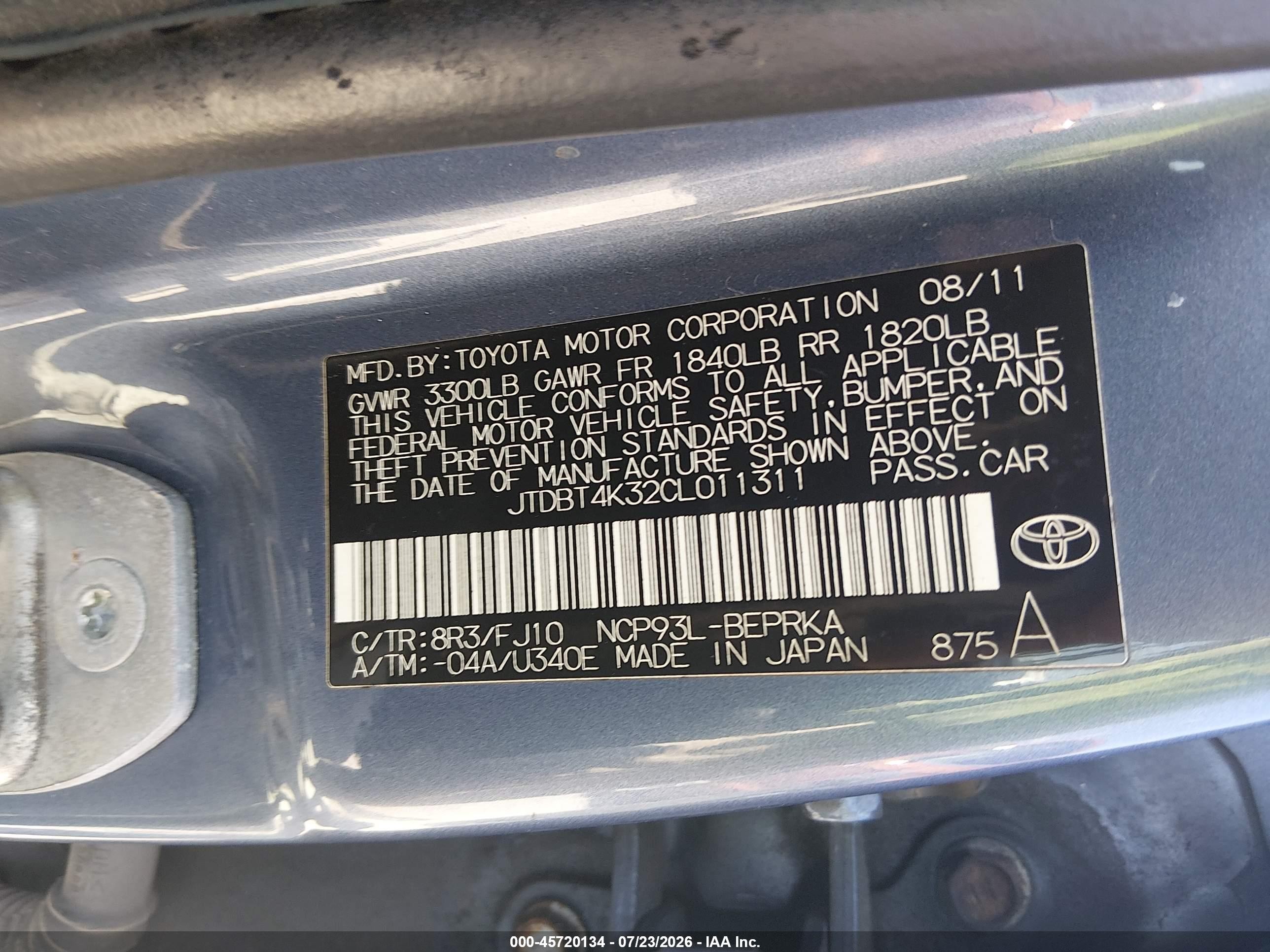 2012 Toyota Yaris   Blue vin: JTDBT4K32CL011311