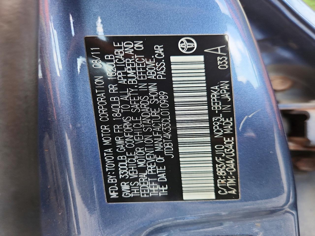 2012 Toyota Yaris Fleet Blue vin: JTDBT4K33CL010989