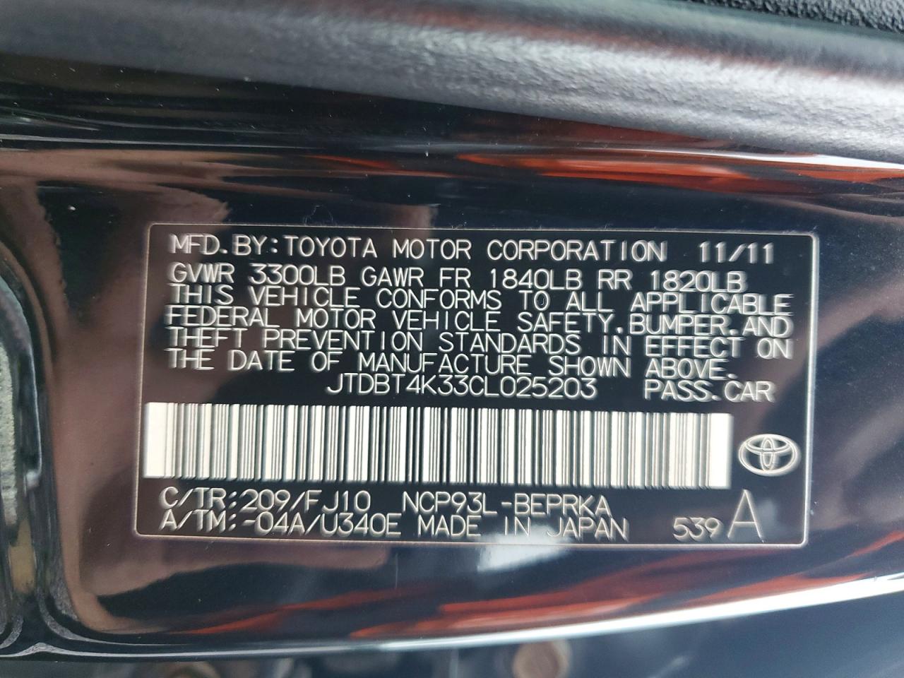 2012 Toyota Yaris Black vin: JTDBT4K33CL025203