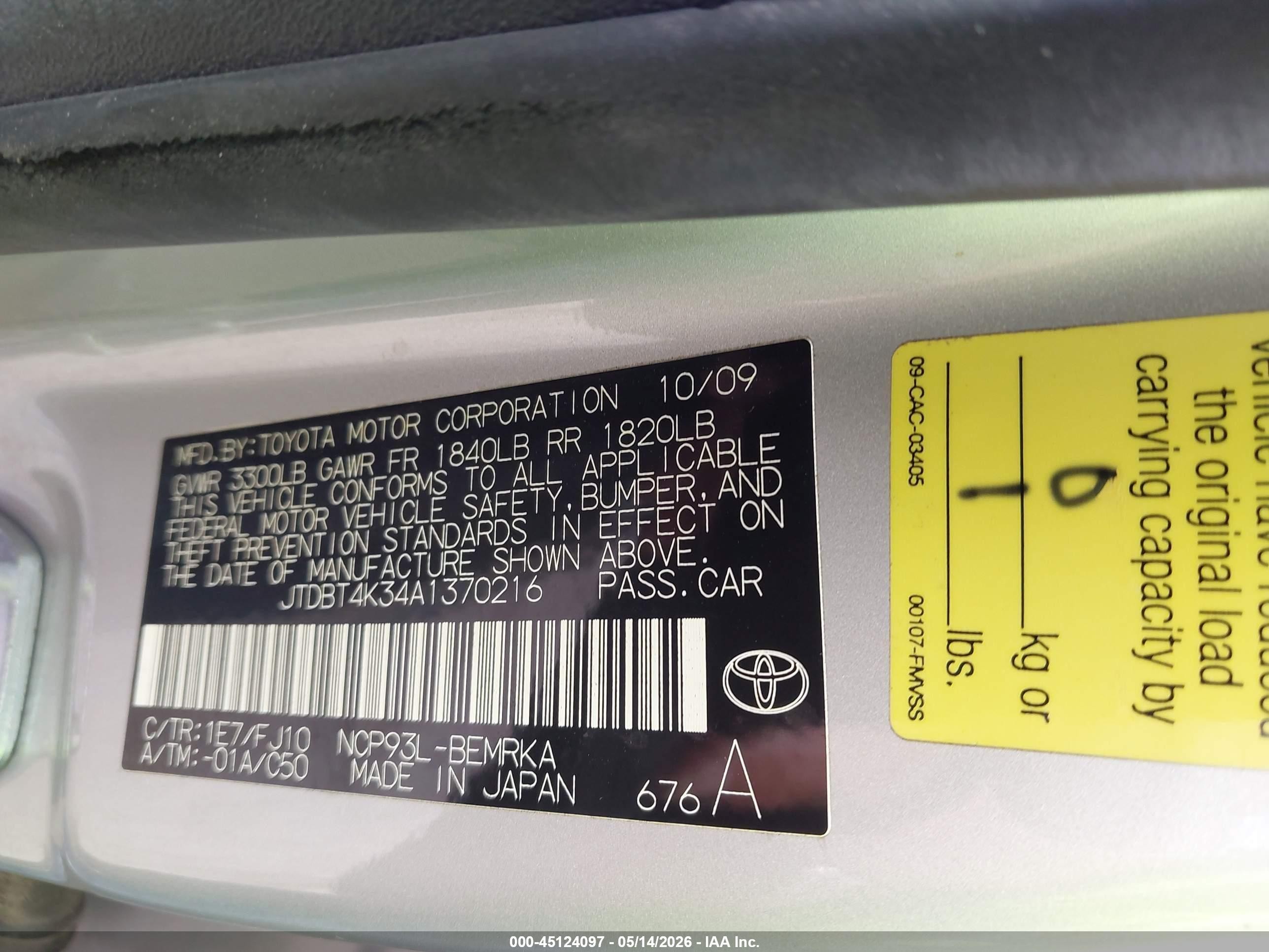 2010 Toyota Yaris   Silver vin: JTDBT4K34A1370216