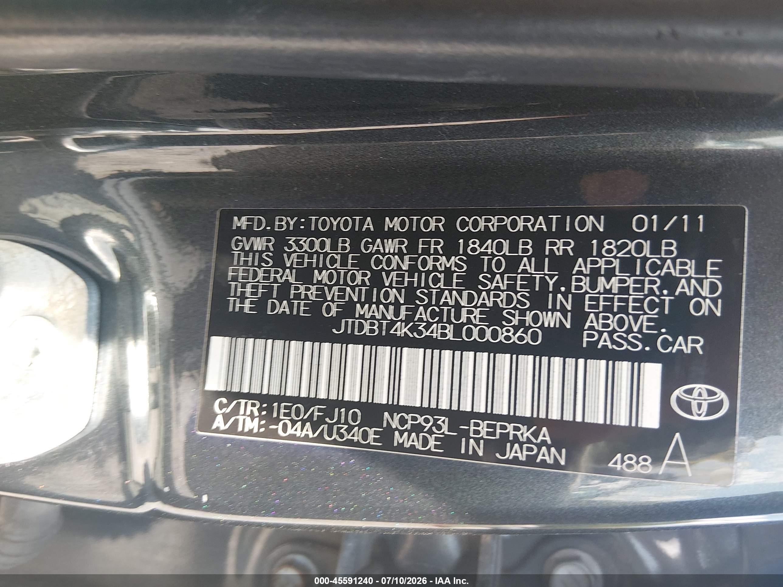 2011 Toyota Yaris   Black vin: JTDBT4K34BL000860