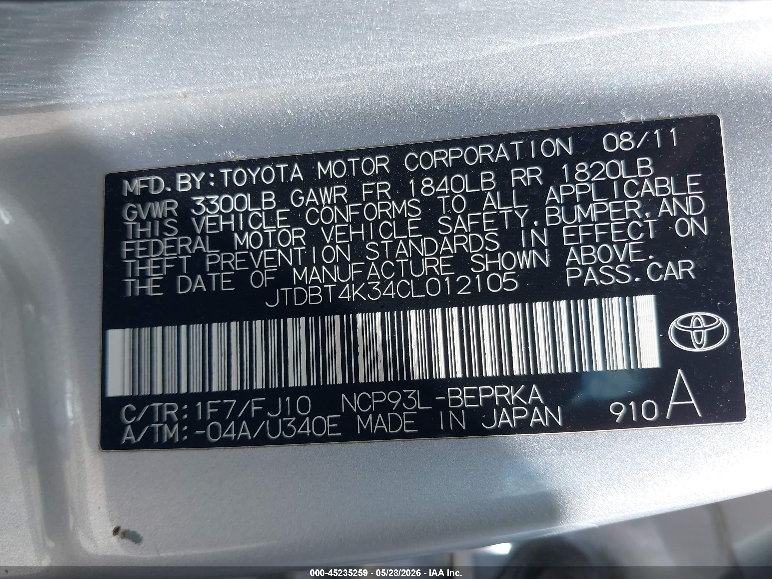 2012 Toyota Yaris Silver vin: JTDBT4K34CL012105
