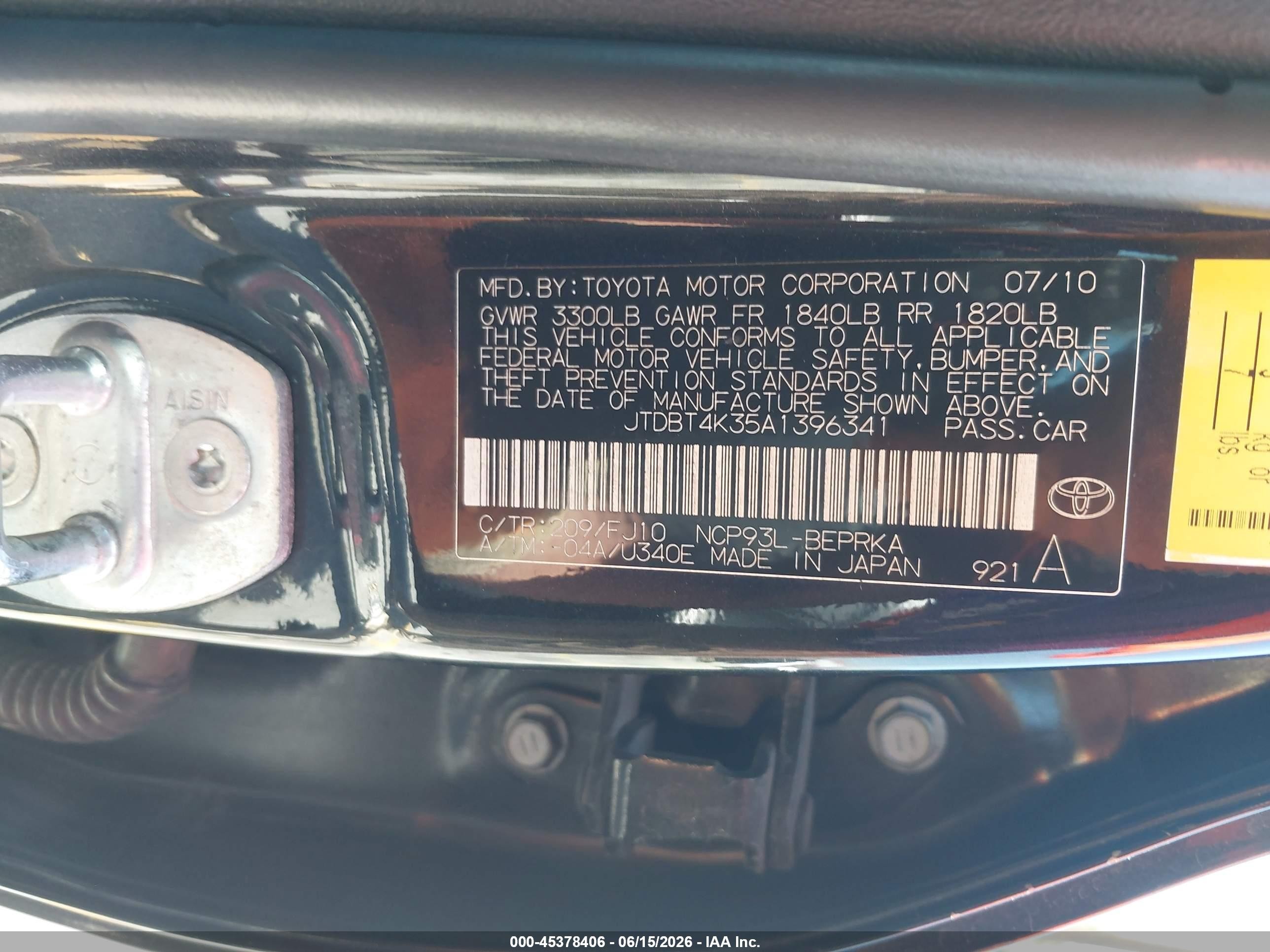 2010 Toyota Yaris   Black vin: JTDBT4K35A1396341