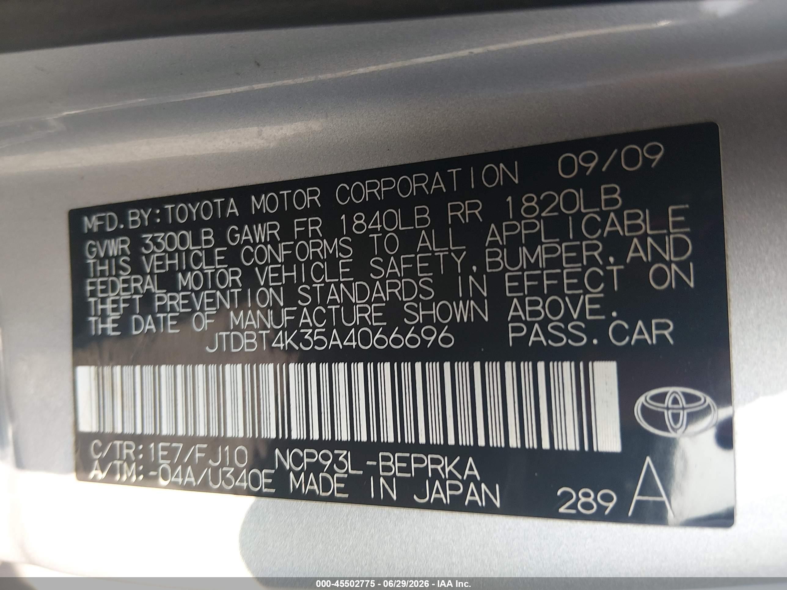 2010 Toyota Yaris   Silver vin: JTDBT4K35A4066696