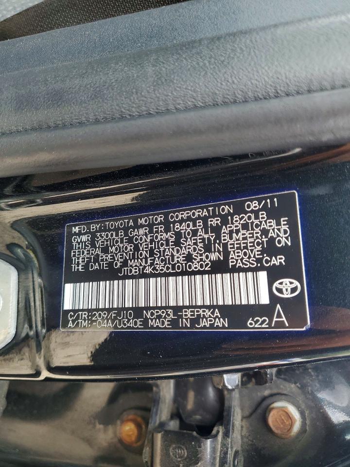 2012 Toyota Yaris Fleet Black vin: JTDBT4K35CL010802