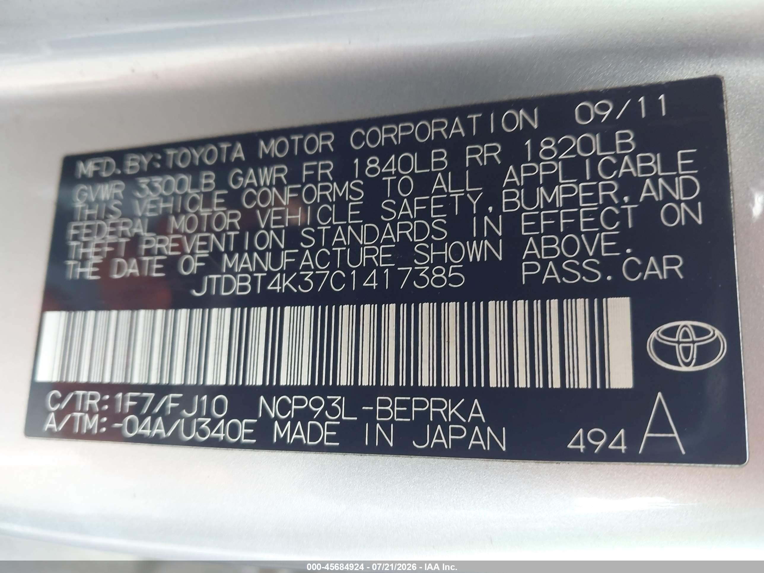 2012 Toyota Yaris   Silver vin: JTDBT4K37C1417385