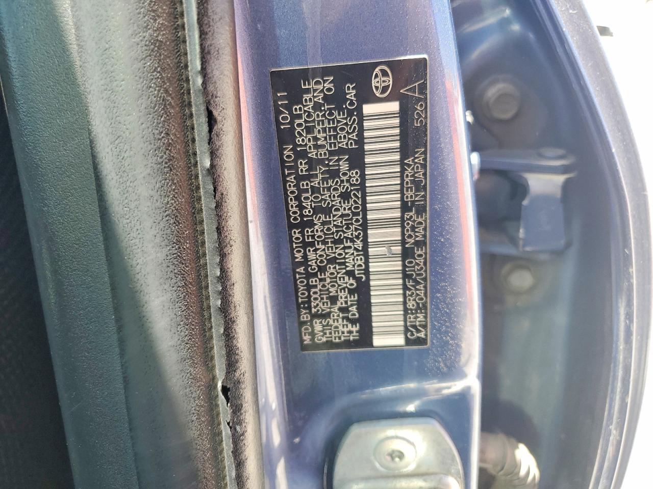 2012 Toyota Yaris Fleet Синий vin: JTDBT4K37CL022188