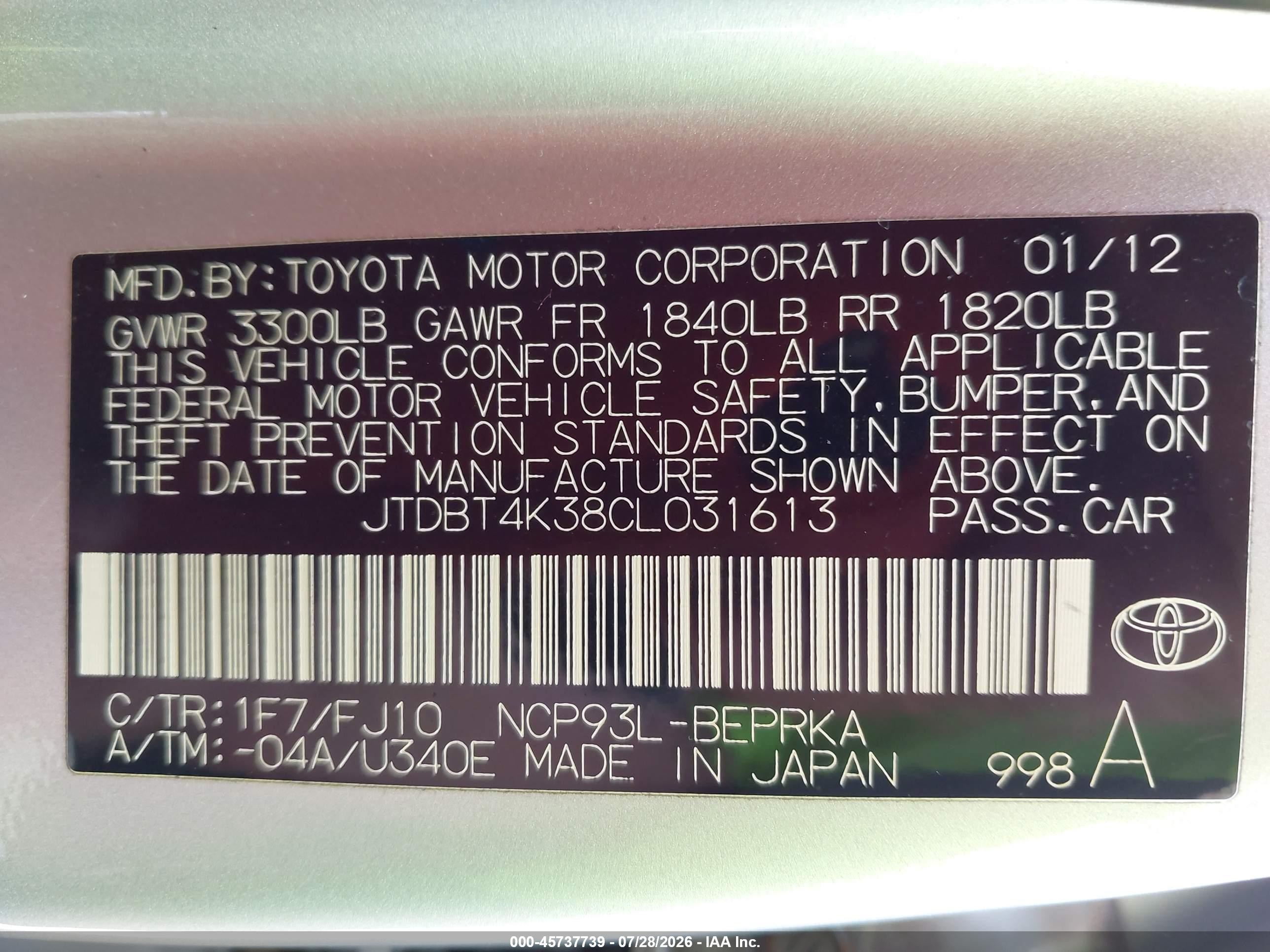 2012 Toyota Yaris   Silver vin: JTDBT4K38CL031613