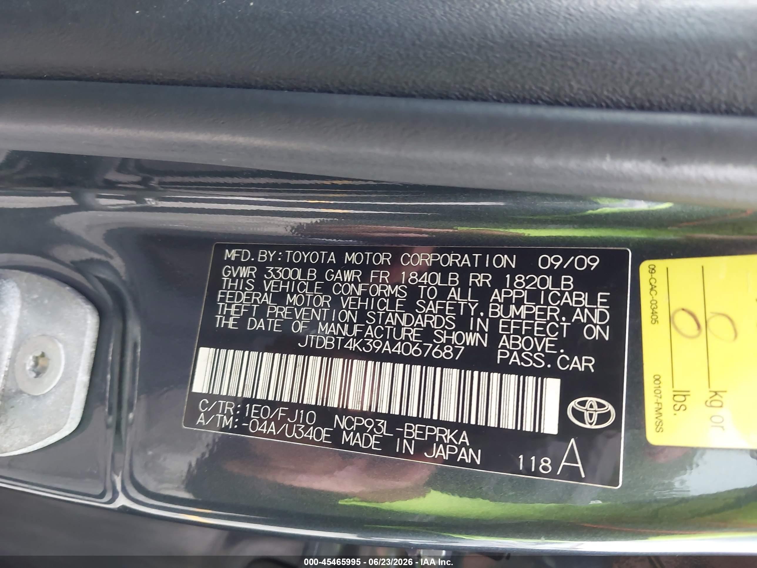 2010 Toyota Yaris   Gray vin: JTDBT4K39A4067687