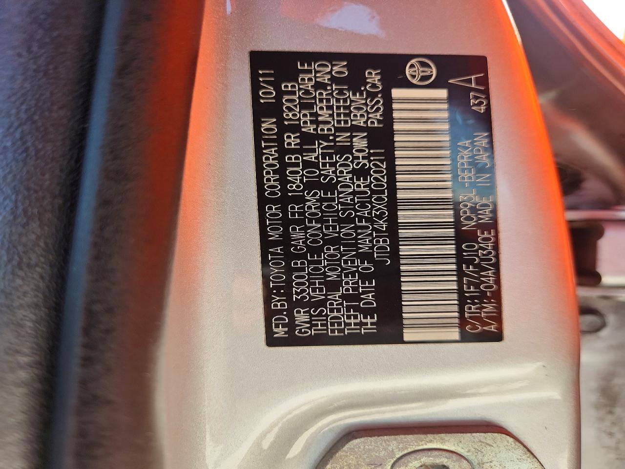 2012 Toyota Yaris Fleet Silver vin: JTDBT4K3XCL020211
