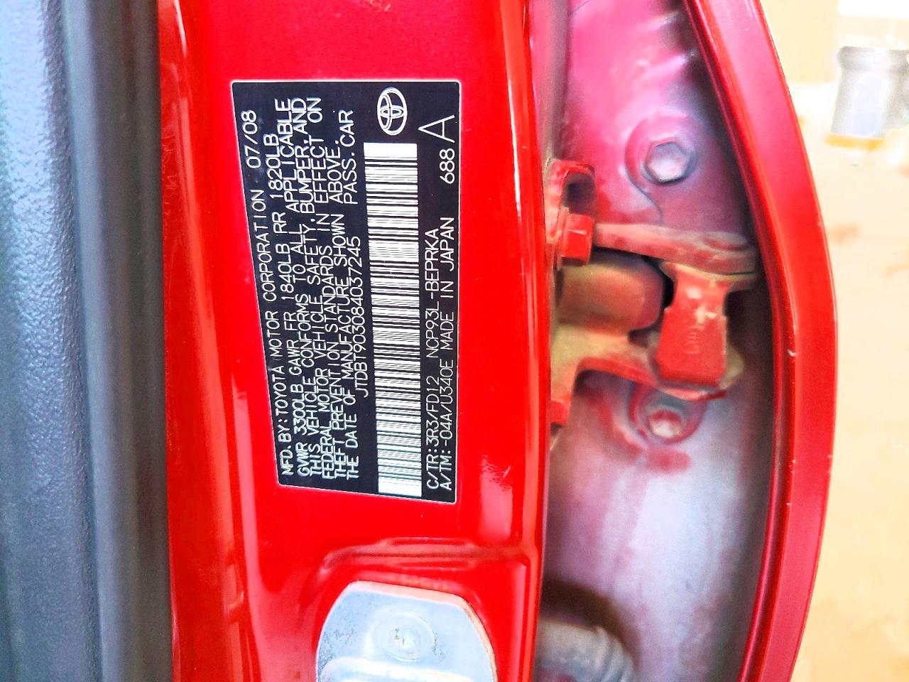2008 Toyota Yaris Base Red vin: JTDBT903084037245