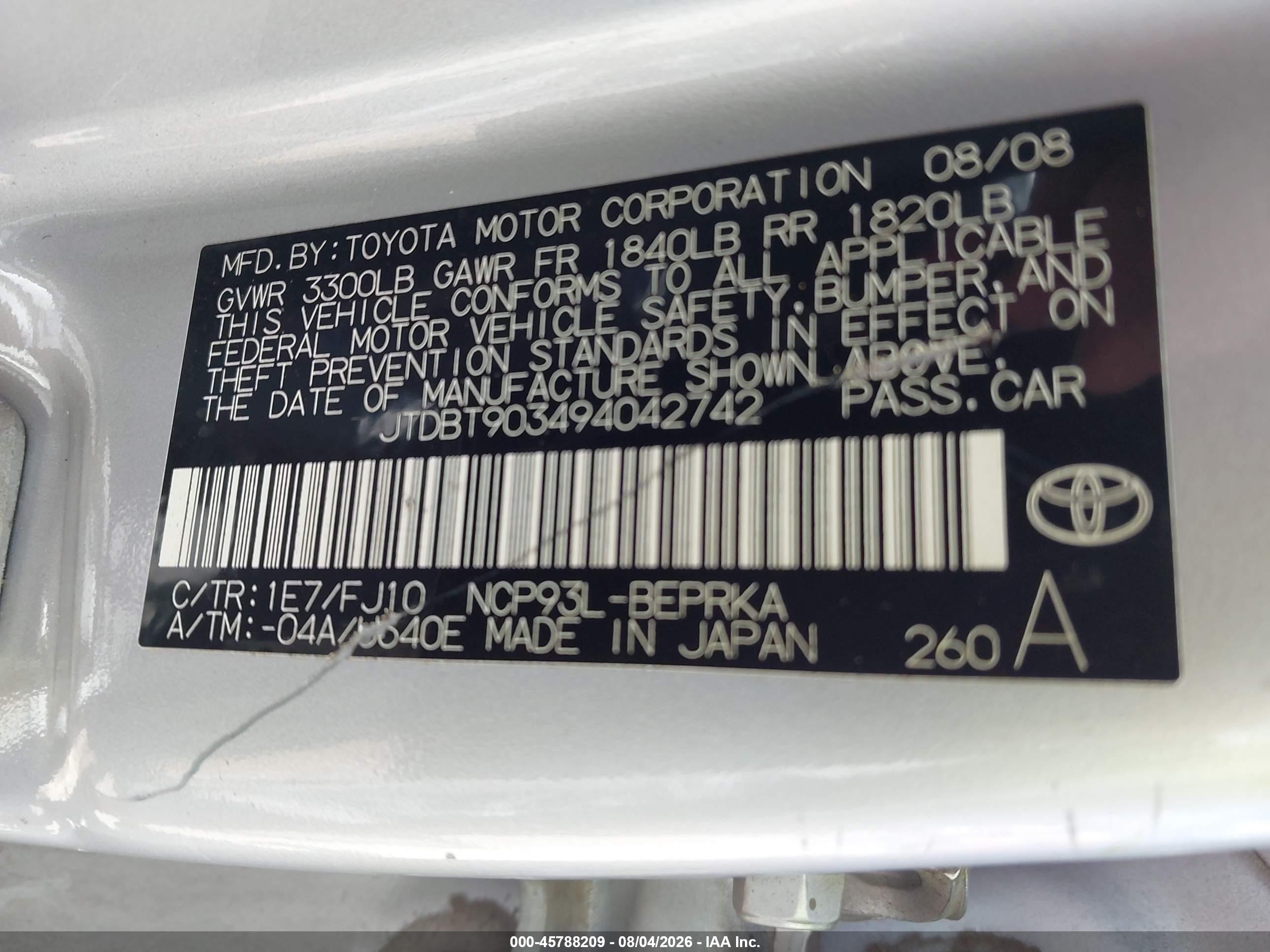 2009 Toyota Yaris   Silver vin: JTDBT903494042742