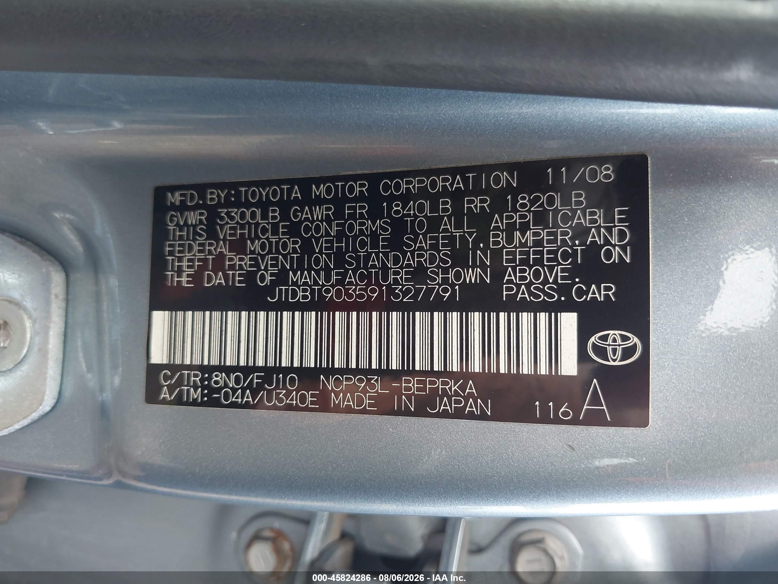 2009 Toyota Yaris   Light Blue vin: JTDBT903591327791