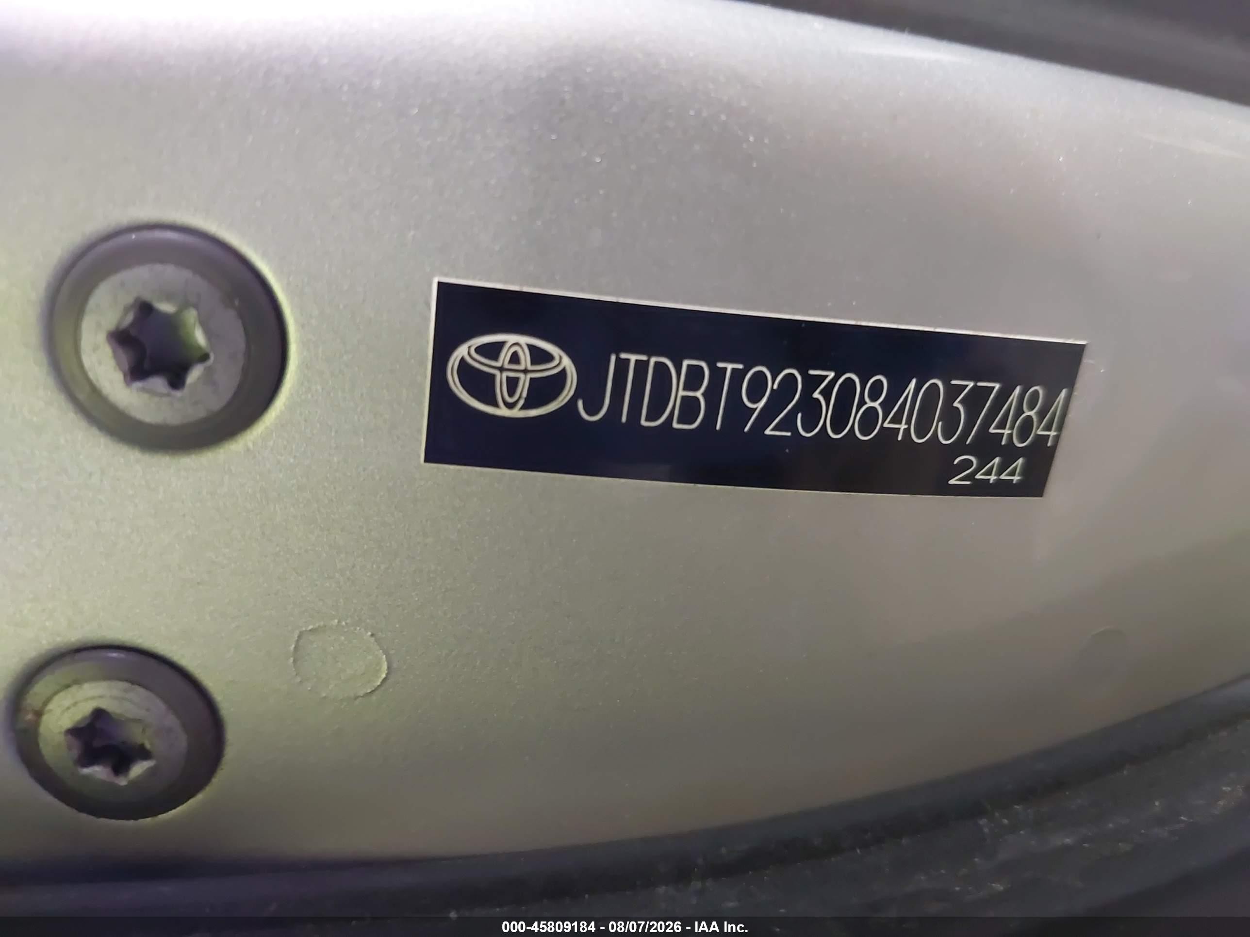 2008 Toyota Yaris   Gray vin: JTDBT923084037484
