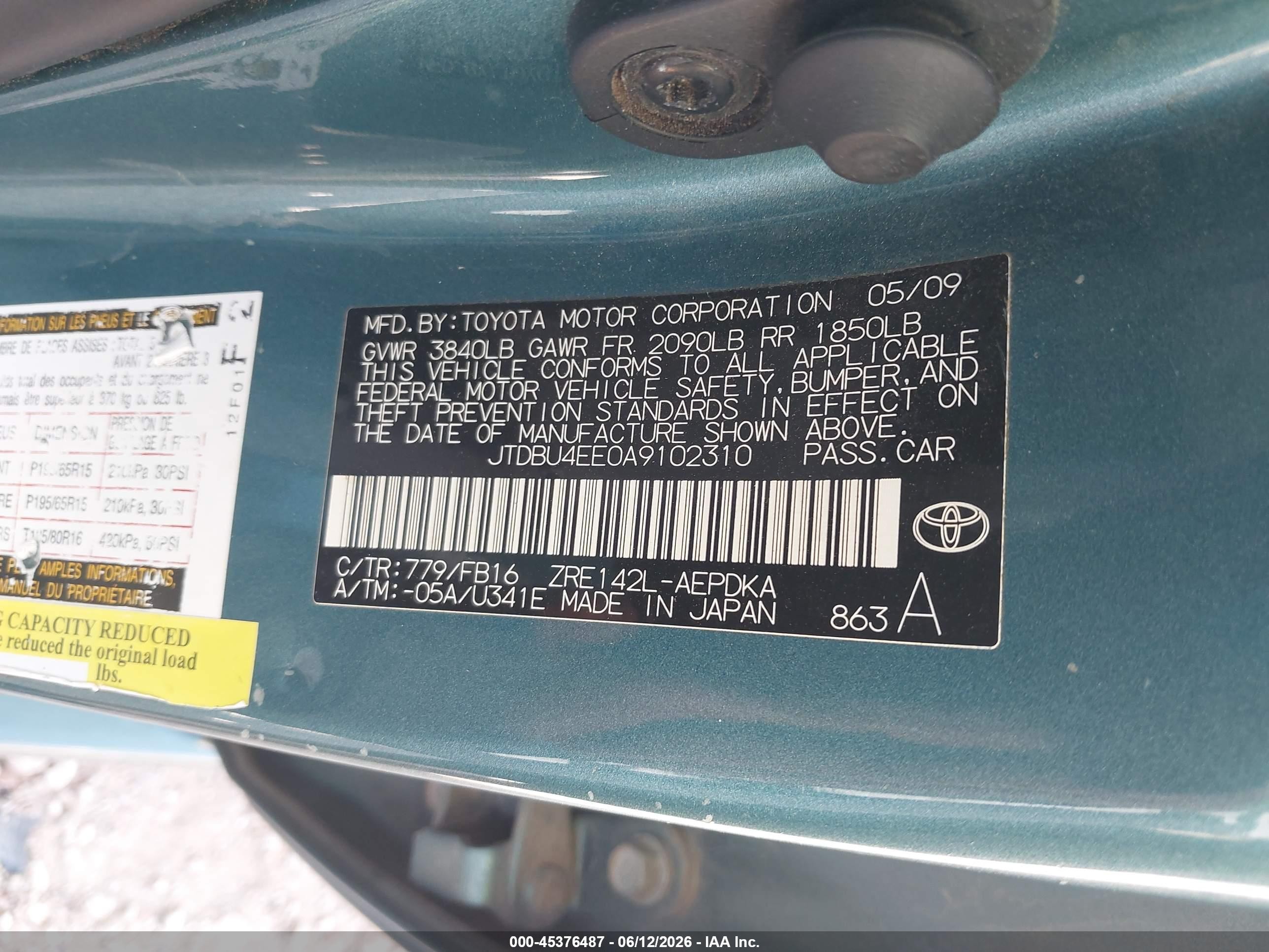 2010 Toyota Corolla Green vin: JTDBU4EE0A9102310