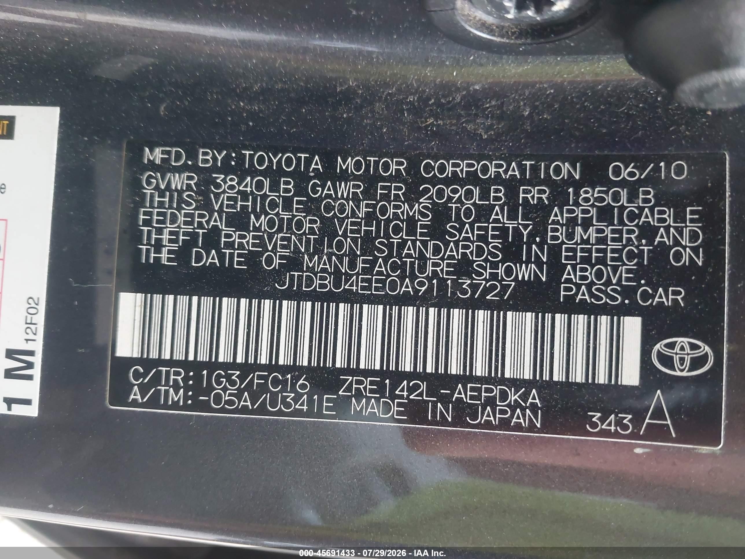 2010 Toyota Corolla Le Gray vin: JTDBU4EE0A9113727