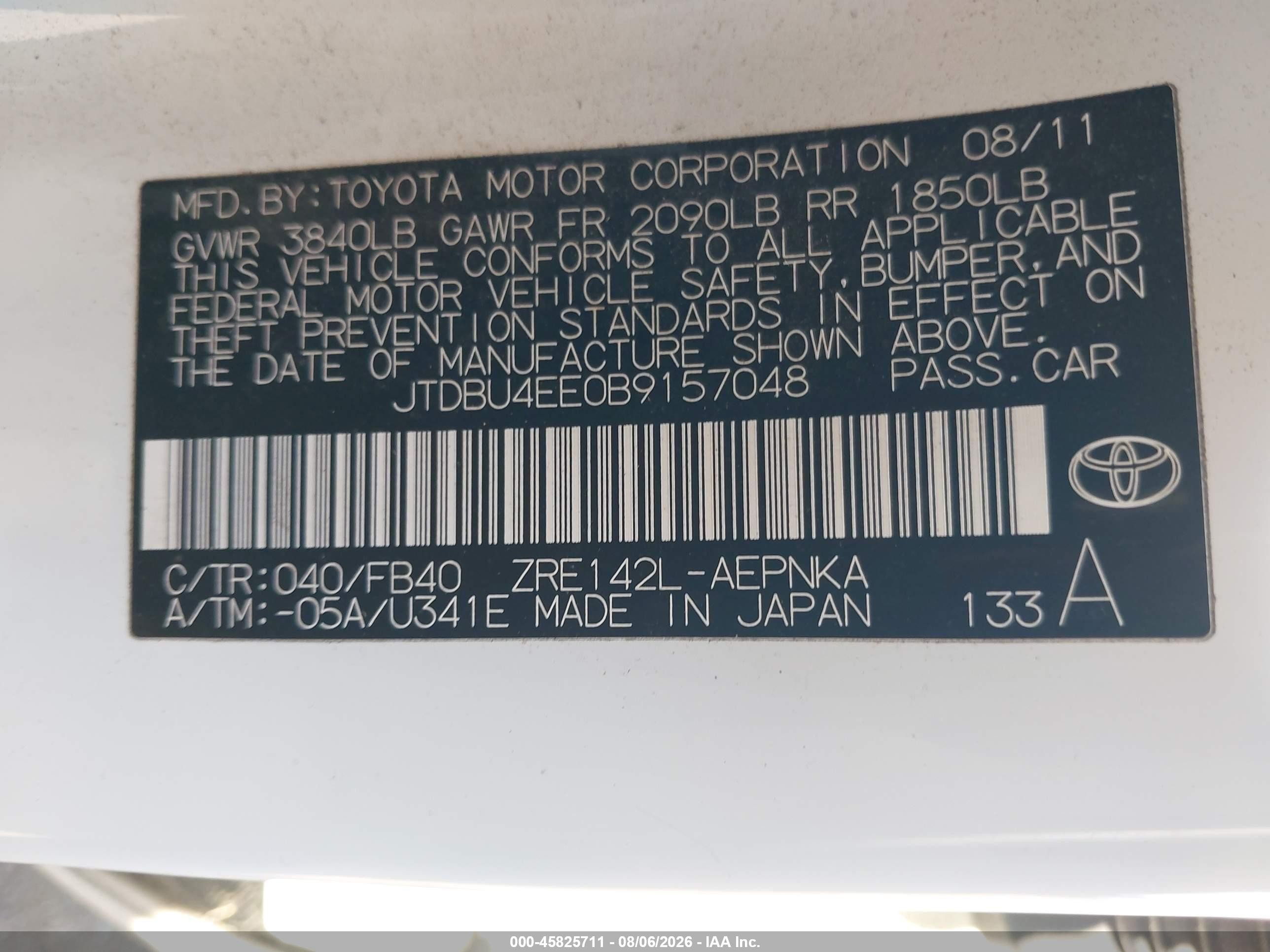 2011 Toyota Corolla Le Белый vin: JTDBU4EE0B9157048