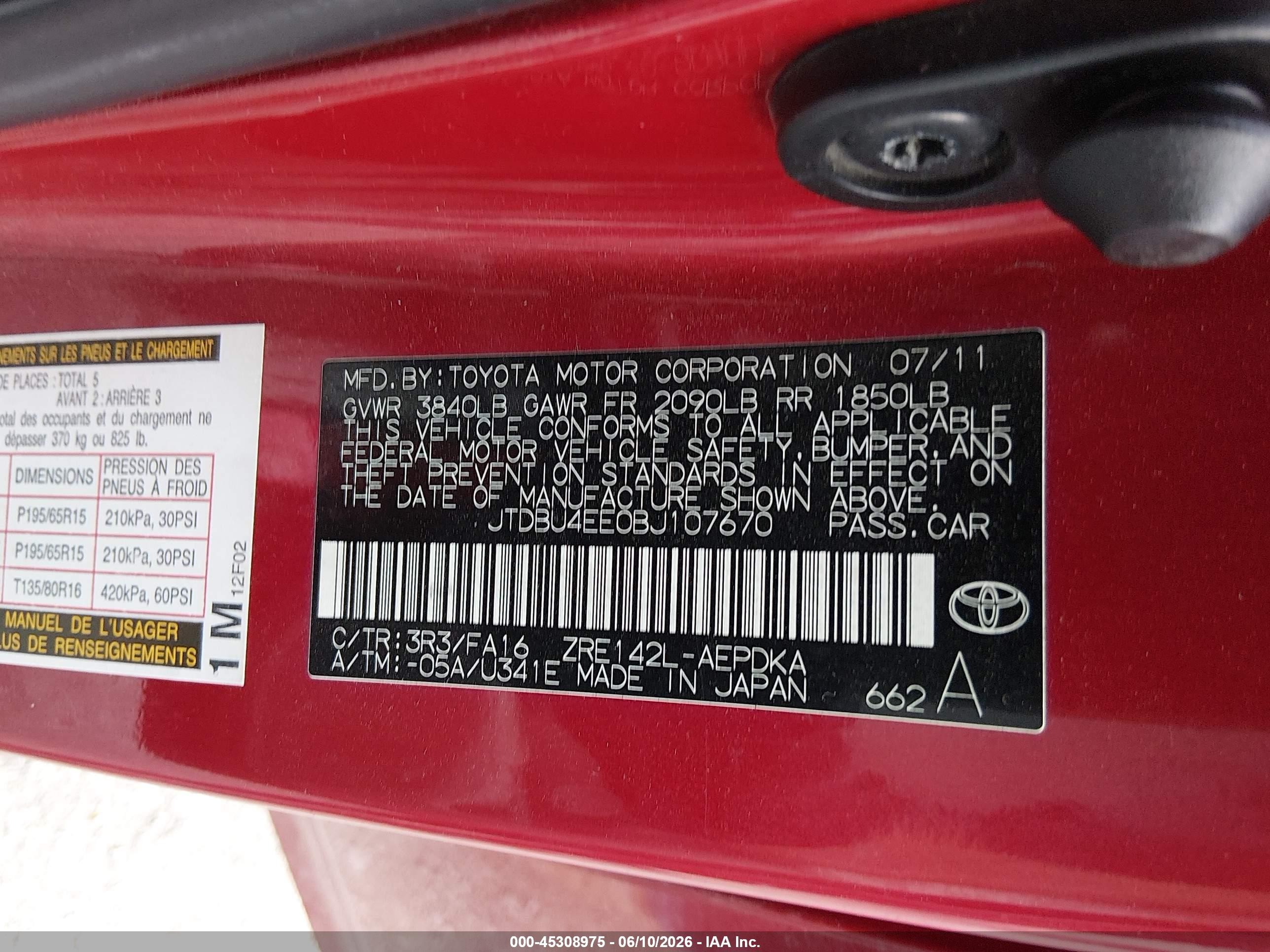2011 Toyota Corolla   Red vin: JTDBU4EE0BJ107670