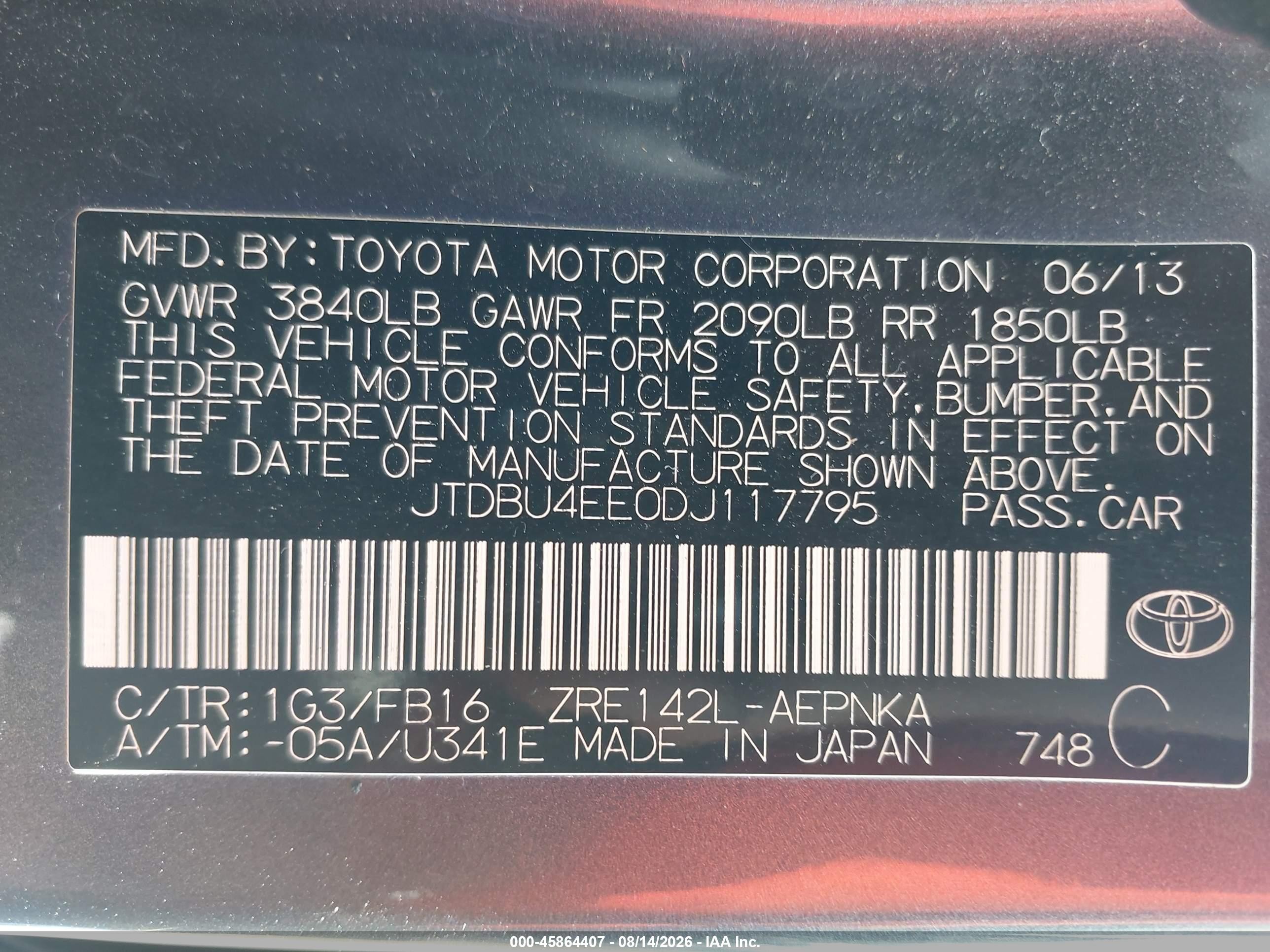 2013 Toyota Corolla Le Gray vin: JTDBU4EE0DJ117795