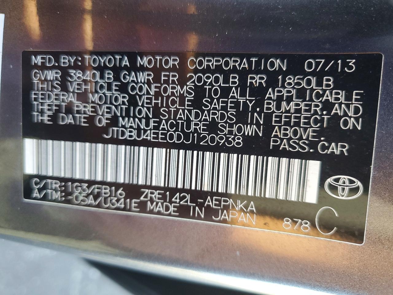 2013 Toyota Corolla Le Gray vin: JTDBU4EE0DJ120938