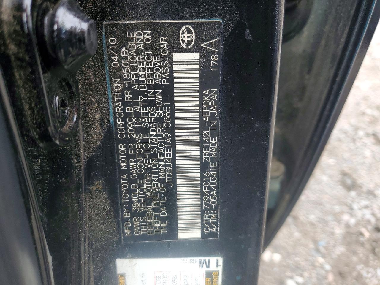 2010 Toyota Corolla Le Black vin: JTDBU4EE1A9108651