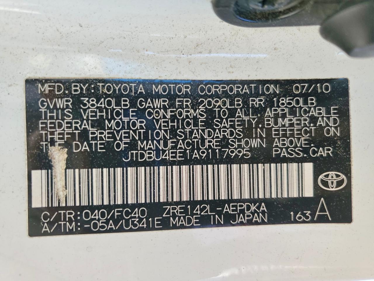 2010 Toyota Corolla Le White vin: JTDBU4EE1A9117995