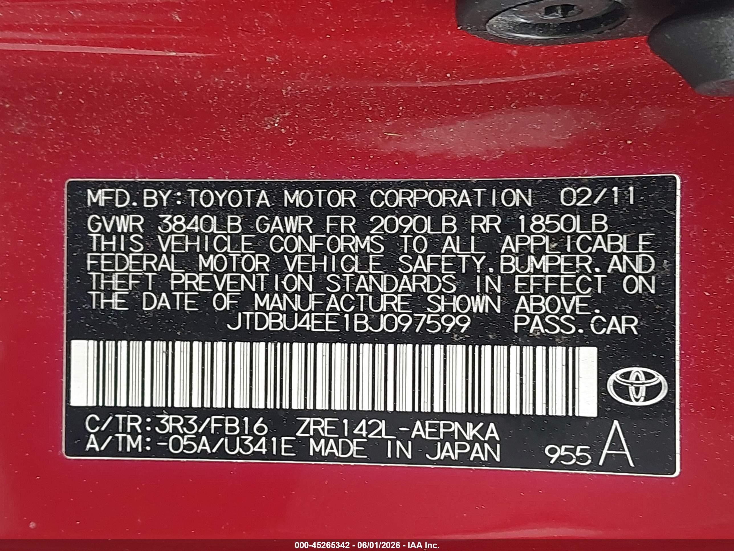 2011 Toyota Corolla Le Red vin: JTDBU4EE1BJ097599