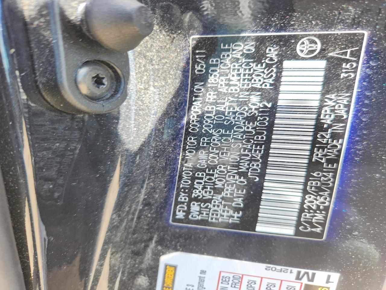 2011 Toyota Corolla Le Charcoal vin: JTDBU4EE1BJ103112