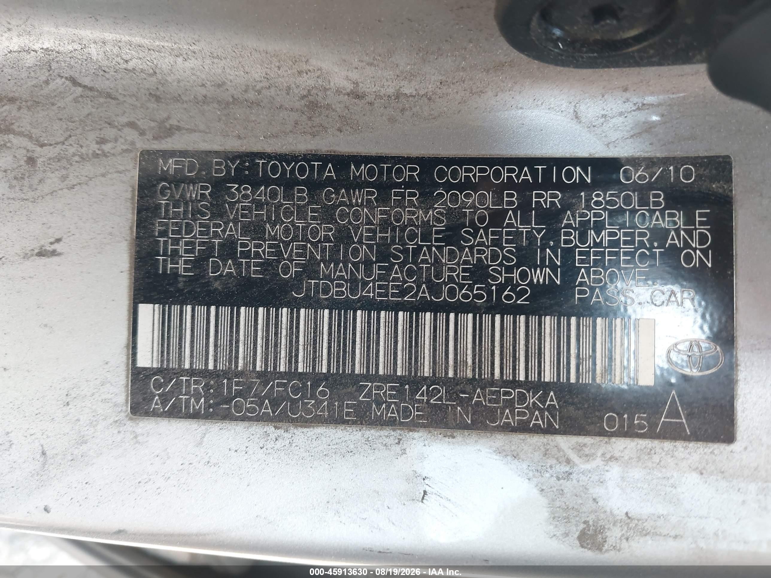 2010 Toyota Corolla Le Silver vin: JTDBU4EE2AJ065162