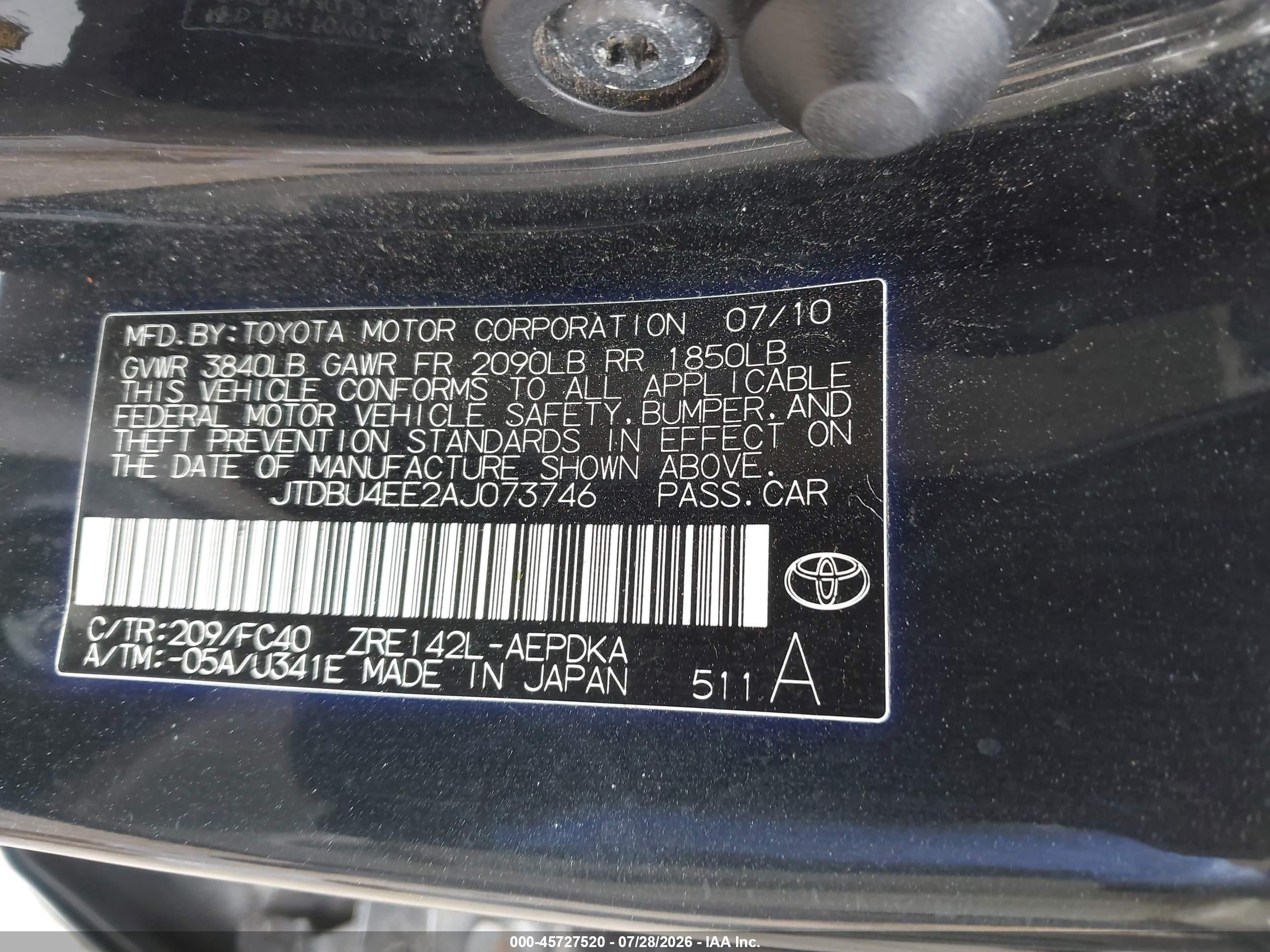 2010 Toyota Corolla Le Черный vin: JTDBU4EE2AJ073746